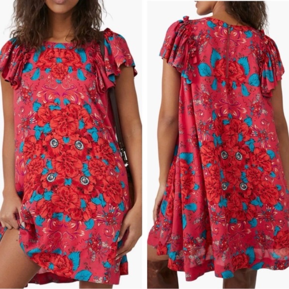 Charming Floral Dress in Red and Blue From Free People - Picture 2 of 5